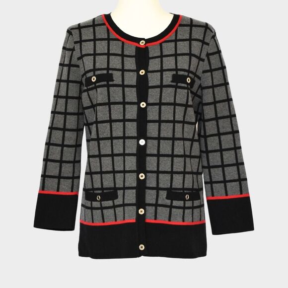 KARL LAGERFELD Women's Grid Print Cardigan Size M - Picture 1 of 9